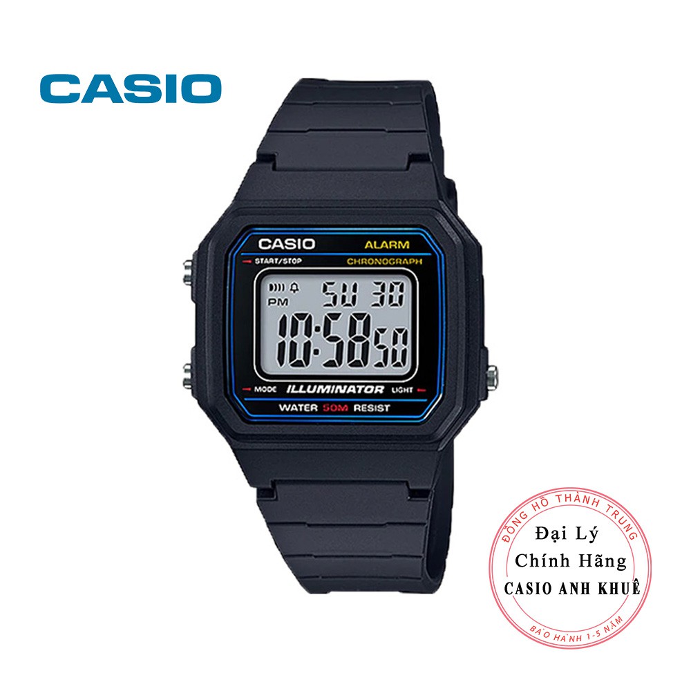 Đồng hồ nam dây nhựa Casio chính hãng W-217H-1AVDF pin 7 năm