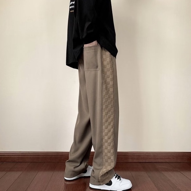 Quần  thể thao ống rộng phong cách hàn quốc cho nam nữ kẻ  caro quần thẳng cổ điển nam thời trang rộng rãi phù hợp