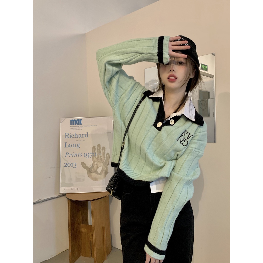 Áo dệt kim tay dài dáng rộng cài nút thời trang phong cách Hàn Quốc cho nữ | BigBuy360 - bigbuy360.vn