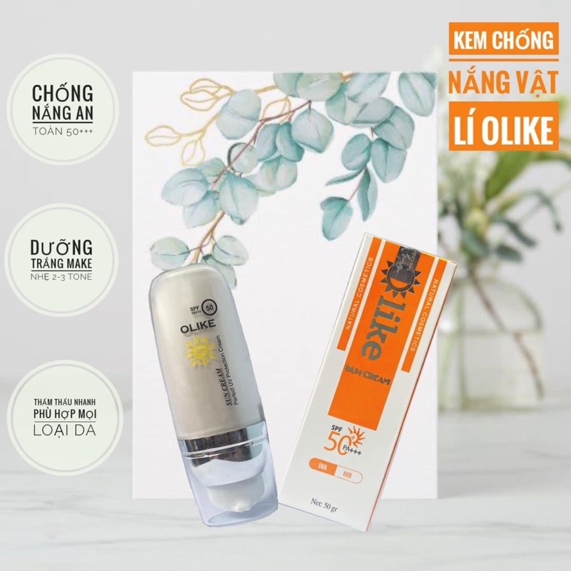 KEM CHỐNG NẰNG VẬT LY OLIKE CỦA CÔNG TY ĐÔNG Y BẢO AN . CÓ CHỈ SỐ SPF 50+ dưỡng da và trằng sáng khi bôi da bật tống2.