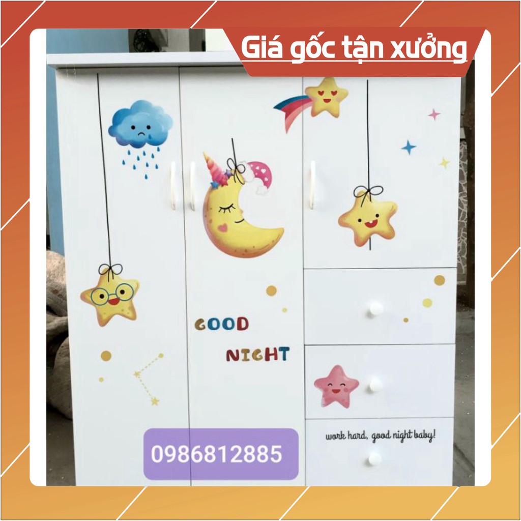 Tủ quần áo trẻ em nhựa Đài Loan 3 cánh 3 ngăn kéo decan Giấc Mơ Xinh/Gấu iu kích thước 125*106cm Freeship