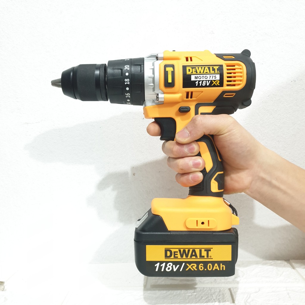 Máy Khoan pin Máy bắn vít DEWALT 118V 3 chức năng, CÓ BÚA, LÕI ĐỒNG, PIN KHỦNG 10 CELL tặng kèm 21 phụ kiện