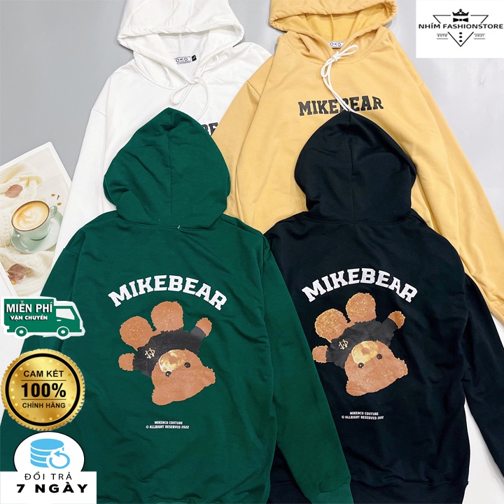 Áo Khoác Nam Nữ Hoddie In Mike Bear Vải Thun Da Cá Cao Cấp Thoáng Mát Trẻ Trung Năng Động