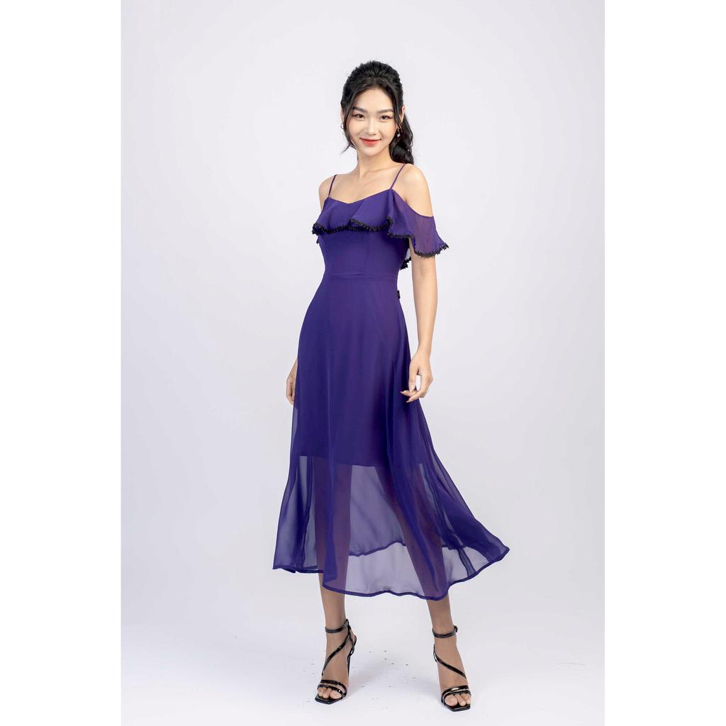 Đầm maxi hai dây, đính bèo ngang ngực kẹp ren MMOutfit M-DA060221146