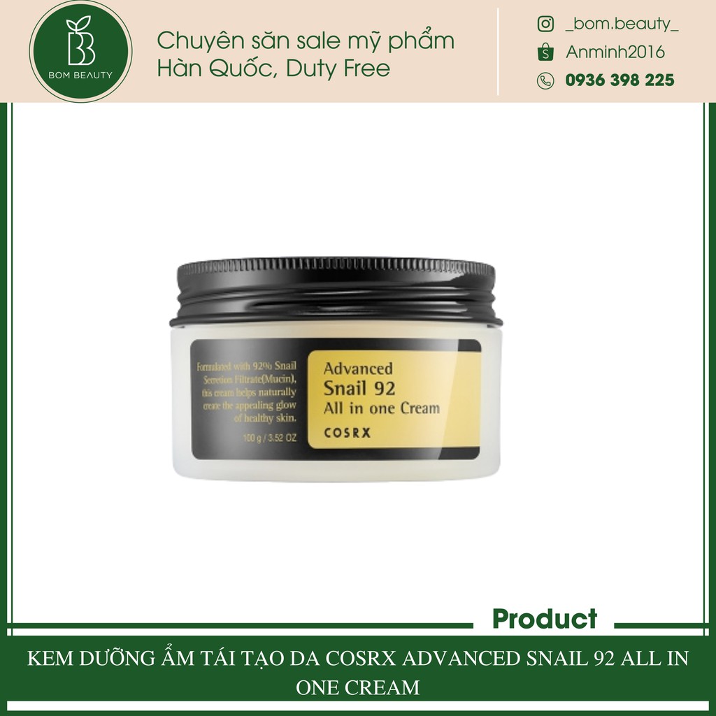 (#cosrx) KEM DƯỠNG ẨM TÁI TẠO DA COSRX ADVANCED SNAIL 92 ALL IN ONE CREAM