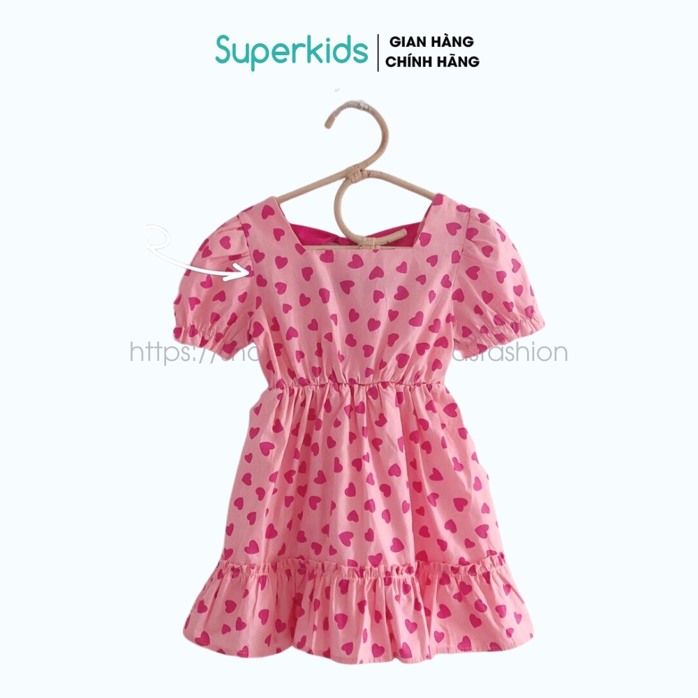 Váy cho bé gái, Đầm họa tiết hình Tim 8-22kg QATE792