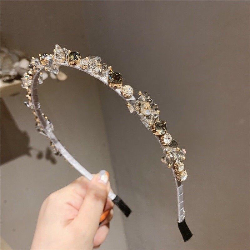 Bờm tóc đính đá xám Hàn Quốc sang chảnh