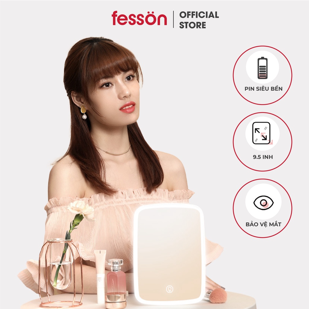 Gương Trang Điểm Đèn Led Cảm Ứng fesson – Gương để bàn mini hình chữ nhật có 3 chế độ màu sạc USB giá tốt 774900203