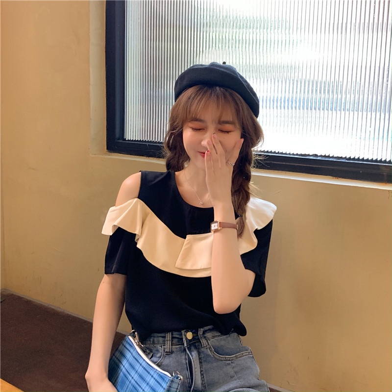 Áo Voan Mùa Hè Trễ Vai Tay Ngắn Phối Bèo Thời Trang Cho Nữ SK5370 2022