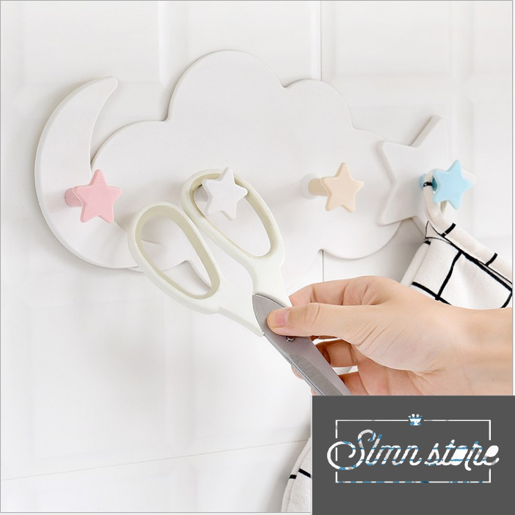 Móc treo dán tường hình đám mây dễ thương, móc treo tủ quần áo, nhà bếp, có 4 móc chịu lực.