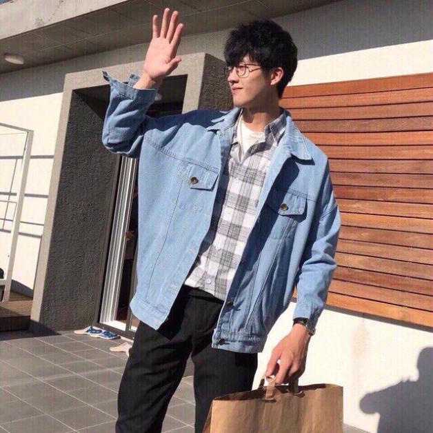 Áo khoác jean Nam Nữ phong cách Hàn Quốc xanh đen Trơn, áo chống nắng phom rộng Unisex