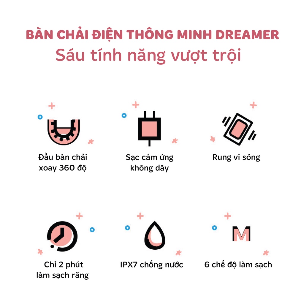 Bàn chải điện cho bé DREAMER, Bàn chải đánh răng điện cho bé đầu chữ U chất liệu silicone siêu mềm cho bé từ 2-12 tuổi