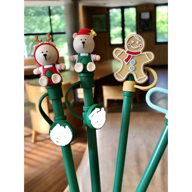 Nút đậy ống hút starbucks Baihu hoạt hình bằng silicon