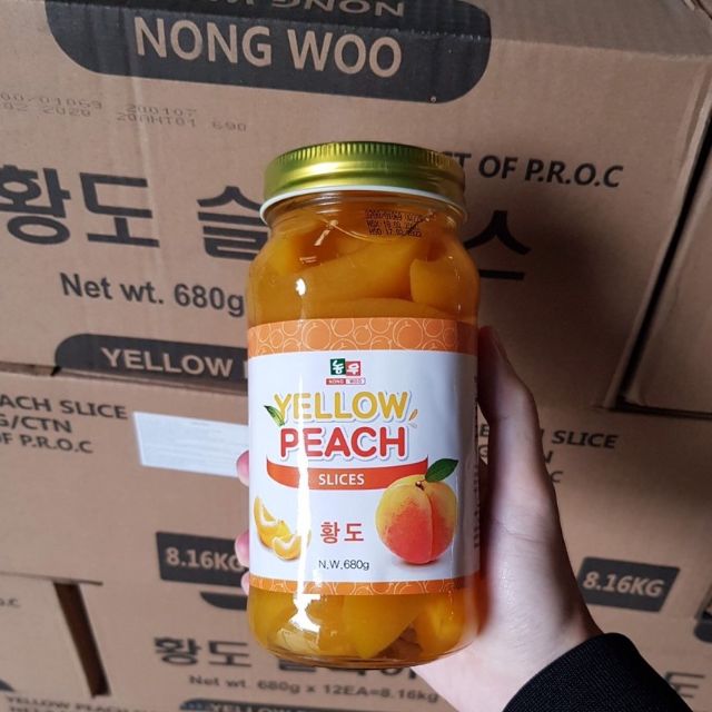 Đào Ngâm Đào Vàng Ngâm YELLOW PEACH Nong Woo Hũ 680G date 02 / 2022