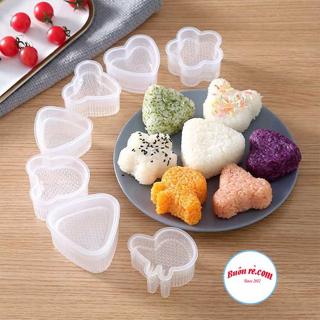Set 7 khuôn cơm nắm bento KÈM THÌA nhiều hình xinh xắn – Khuôn cơm nhựa trong suốt an toàn sức khỏe 01471