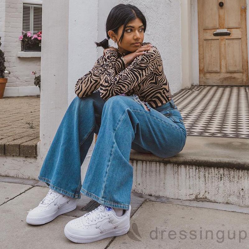 Quần Jean Rách Gối Ống Loe Lưng Cao Phong Cách Sành Điệu Cho Phụ Nữ