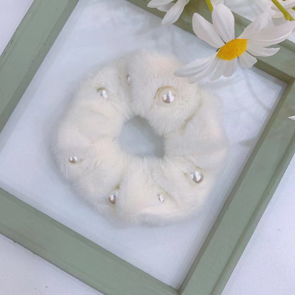 Dây Cột Tóc Thỏ Bông Đính Ngọc Trai Phong Cách Hàn Quốc Cho Nữ