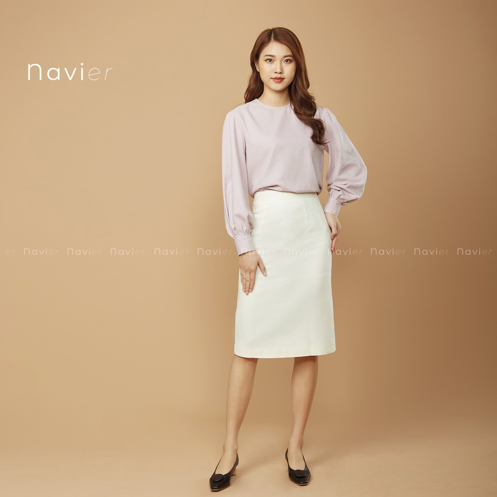 CHÂN VÁY MIDI DÀI SUÔNG CHỮ A CÔNG SỞ 2 LỚP XẺ TÀ ÔM NHẸ MÀU TRẮNG VÀNG TÍM BE - LINEN OFFICE SKIRT CV01 NAVIER | BigBuy360 - bigbuy360.vn