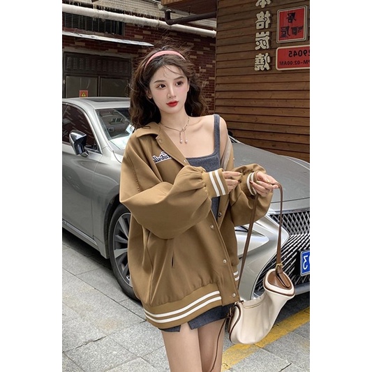 ÁO BOMBER NỈ HOT TREND MÀU NÂU CỰC TÂY