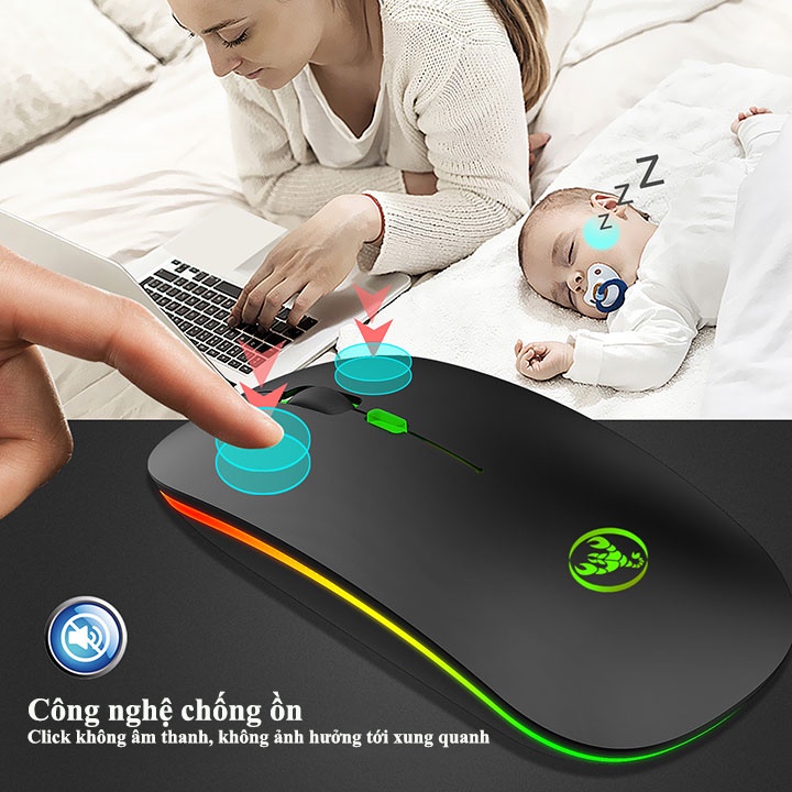 Chuột ko dây Bluetooth HXSJ T18 wireless 2.4GHz tự sạc pin ko tiếng click chuyên dùng cho Laptop Laptop táo,PC,Tivi