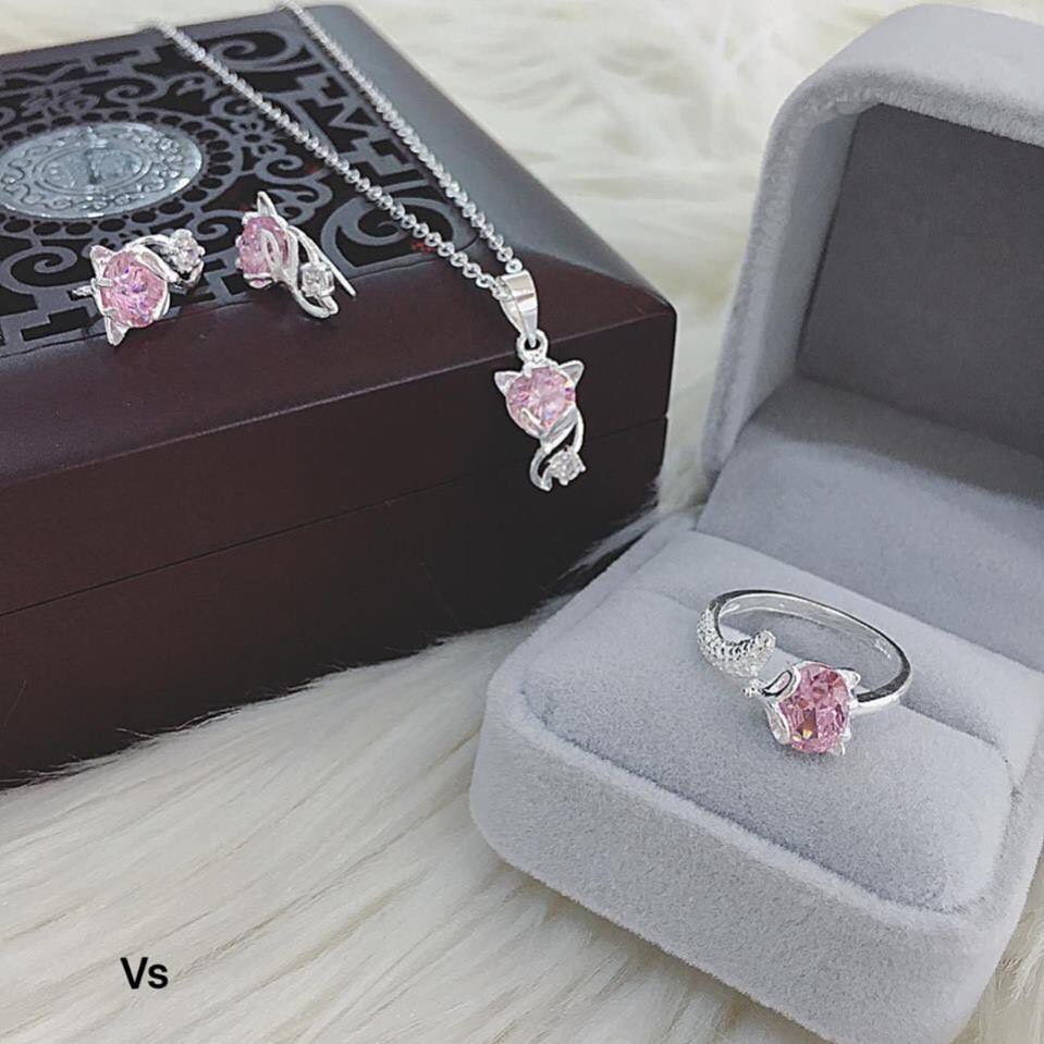 Bộ trang sức hồ ly bạc ta 3 món gắn đá đủ màu may mắn tình duyên - Kho sỉ bạc Nhất Linh