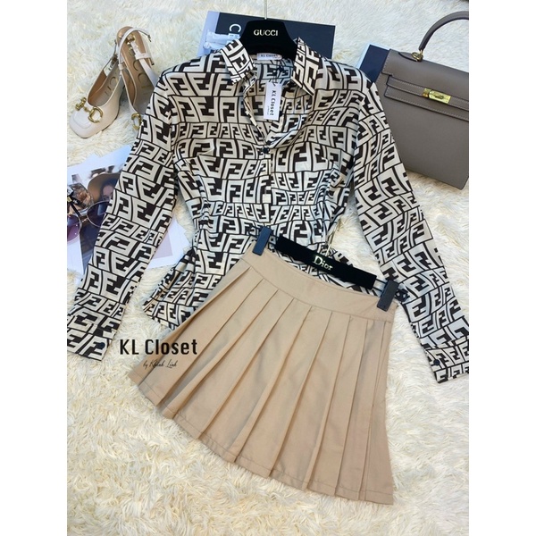 Set áo sơmi FF + chân váy xếp ly