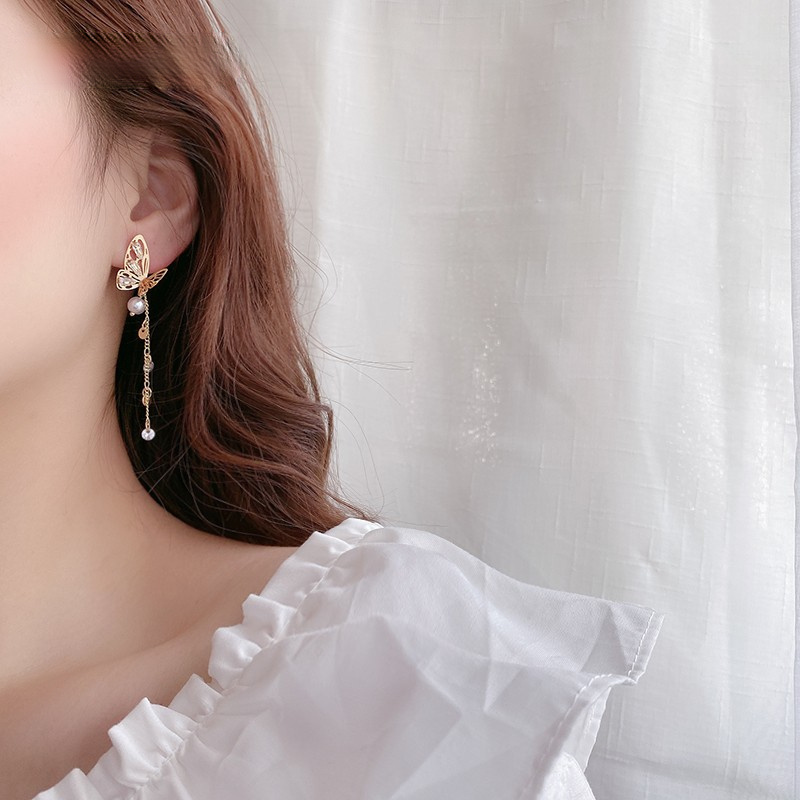 Khuyên tai hình bướm 3d đính đá s925 phong cách sang trọng cho nữ