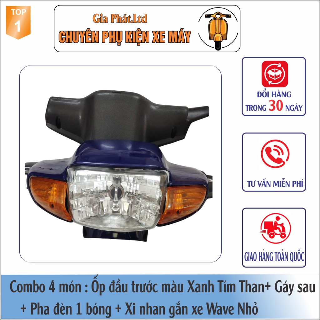 Combo ốp đầu XANH TÍM THAN gắn xe Wave Thái, ZX, Wave 110 đời 1997-2006 đủ ốp đầu, gáy, pha đèn, xi nhan