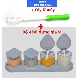 BỘ 4 HỦ ĐỰNG GIA VỊ + 1 CÂY KHUẤY CAFE