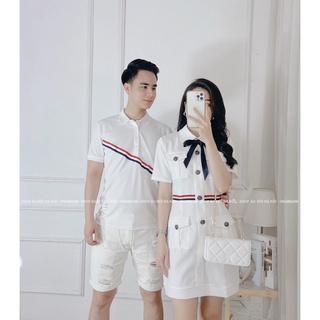 Set áo váy đôi may sọc kẻ “Thom browne”