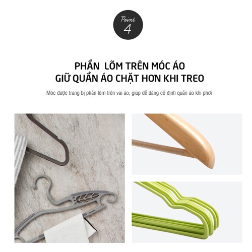 Móc treo quần áo chống trượt Lock&amp;Lock, bộ 5 chiếc, màu xanh lá ETM385