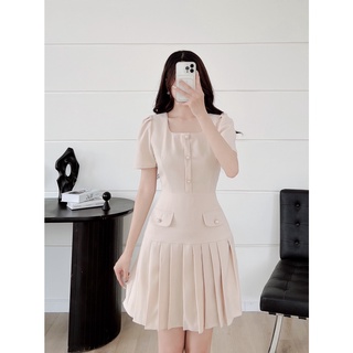 Dress thiết kế dress xếp ly cúc ngọc