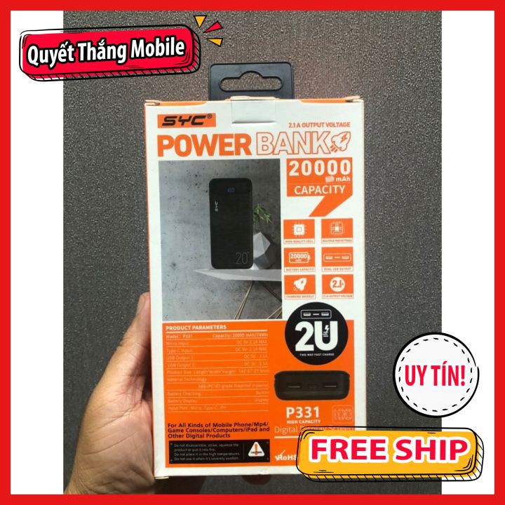 Sạc Dự Phòng 20,000mAh SYC P331 - Chính Hãng - Bảo Hành 12 Tháng
