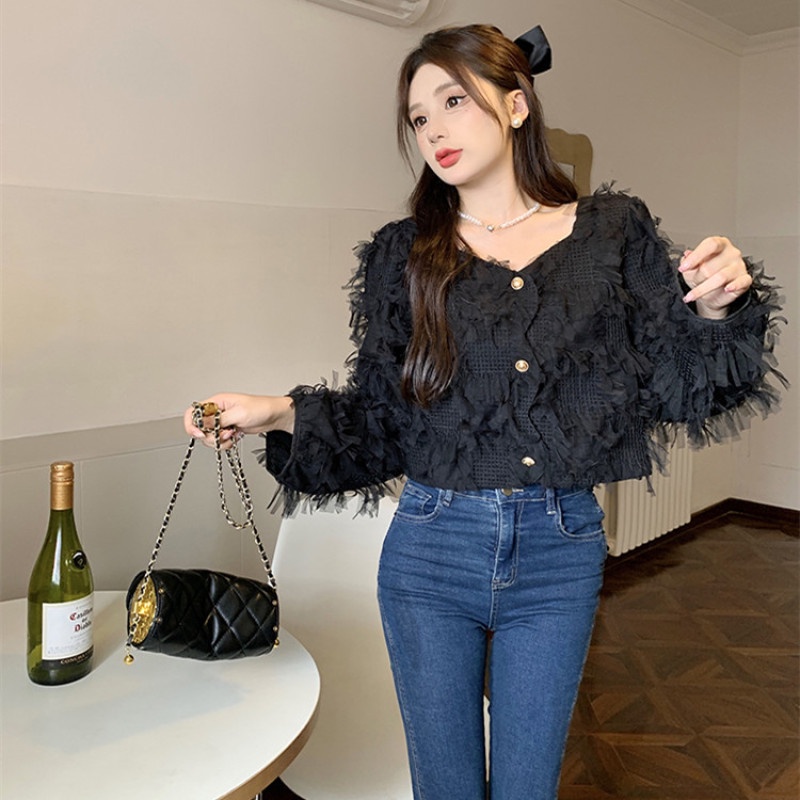 Áo Kiểu Tay Dài Phối Tua Rua Thiết Kế Hợp Thời Trang