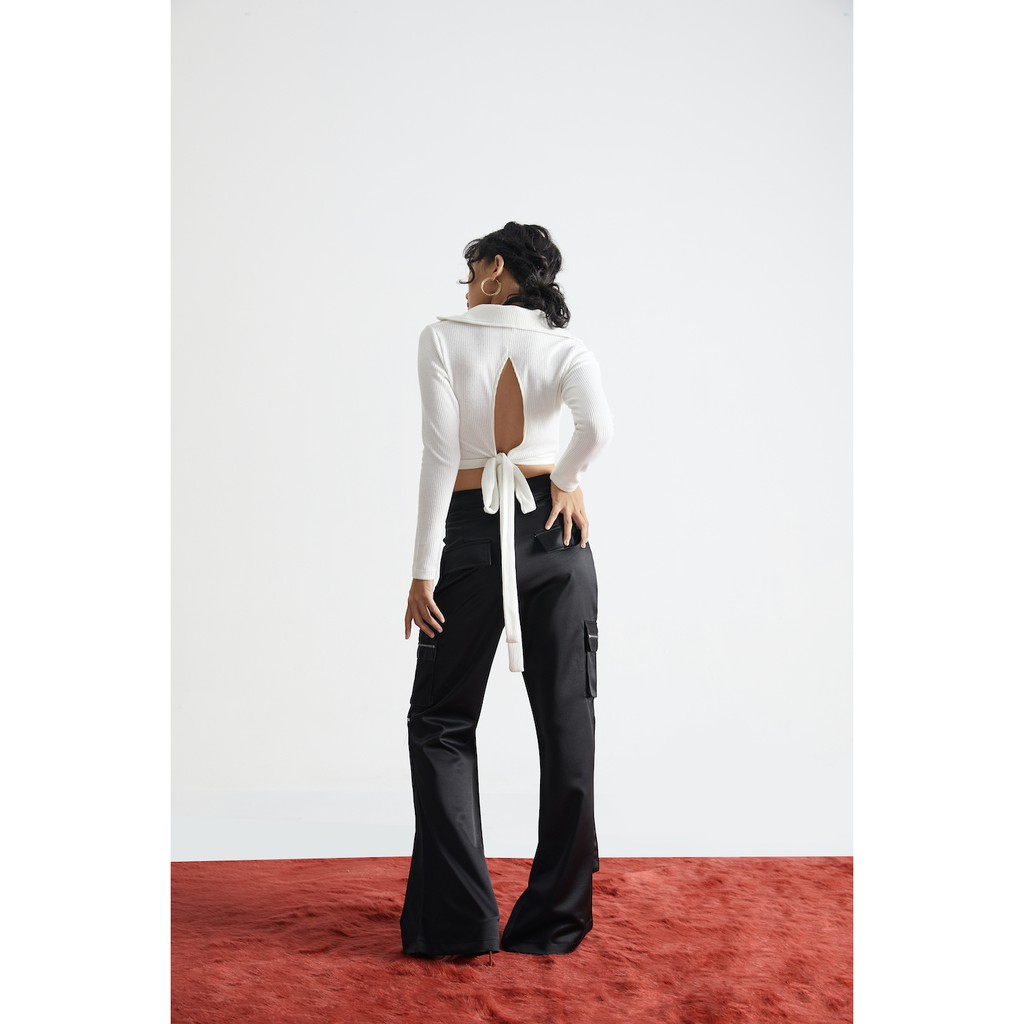 Quần satin túi hộp ống loe đen BLMDE | BigBuy360 - bigbuy360.vn