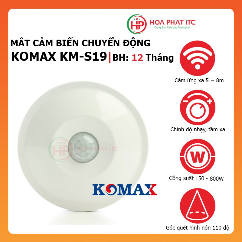 Mắt cảm biến hồng ngoại Komax KM-S19 tự động bật tắt có thể điều chỉnh độ nhạy và thời gian