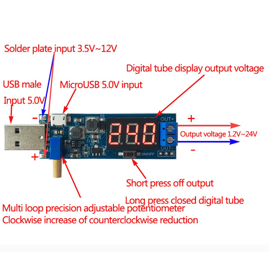 Mô-đun mạch nguồn tăng giảm áp DC 5V sang 1.2V-24V USB