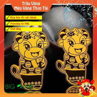 Miếng Dán Thần Tài Trâu Vàng, Mèo Vàng Mạ Vàng 24K May Mắn Cho Điện Thoại Đón Năm Mới Phát Lộc