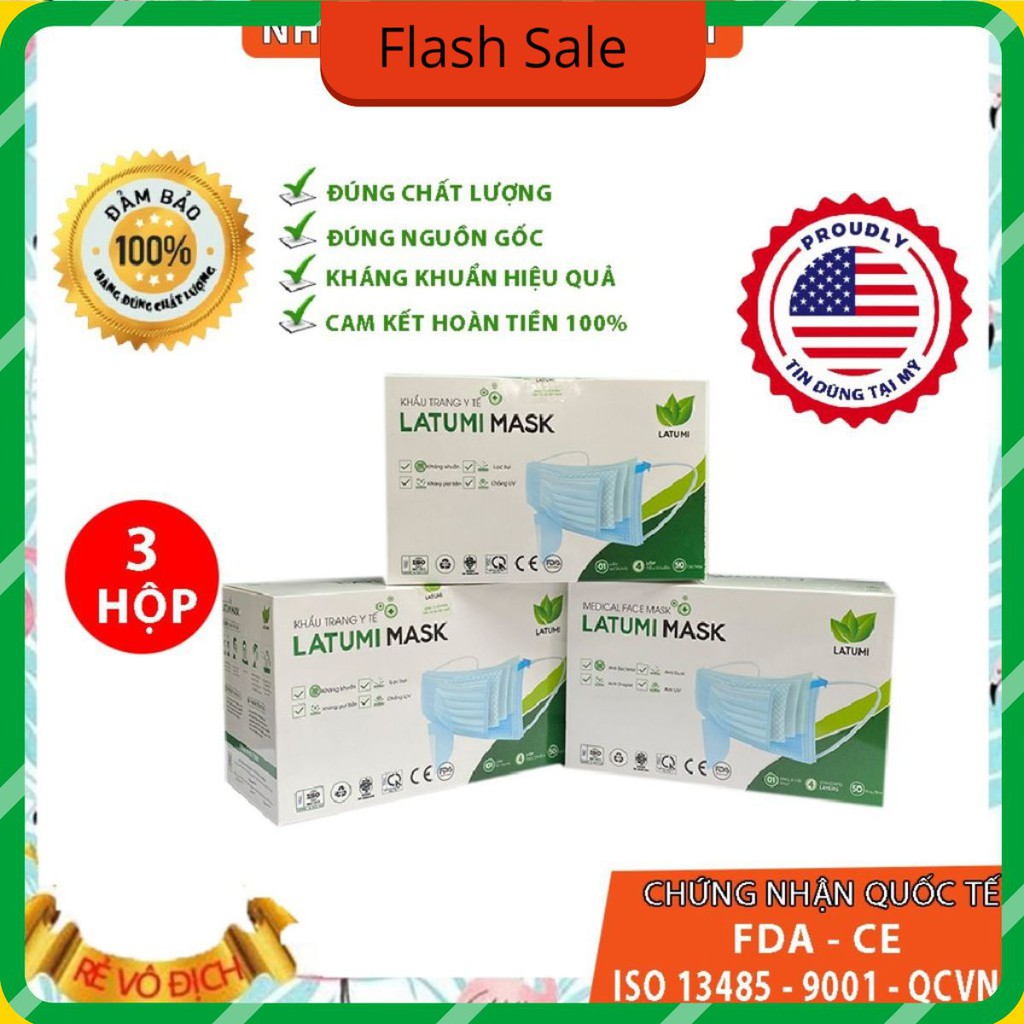 COMBO 3 HỘP Khẩu Trang Y Tế 4 Lớp Lọc Khuẩn LATUMI Cao Cấp Xuất Khẩu Có Tác Dụng Phòng Chống Vi khuẩn