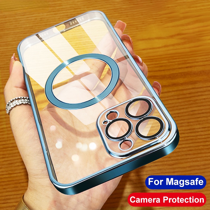 Ốp Điện Thoại Dẻo Trong Suốt In Logo Sang Trọng Kèm Giá Đỡ Từ Tính Không Dây Cho iPhone 13 12 Mini 11 Pro Max