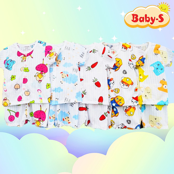 Bộ cotton giấy cộc tay khuy giữa phối quần đùi cho bé 2-13kg chất thun co giãn thông thoáng thoải mái Baby-S – SBVN001