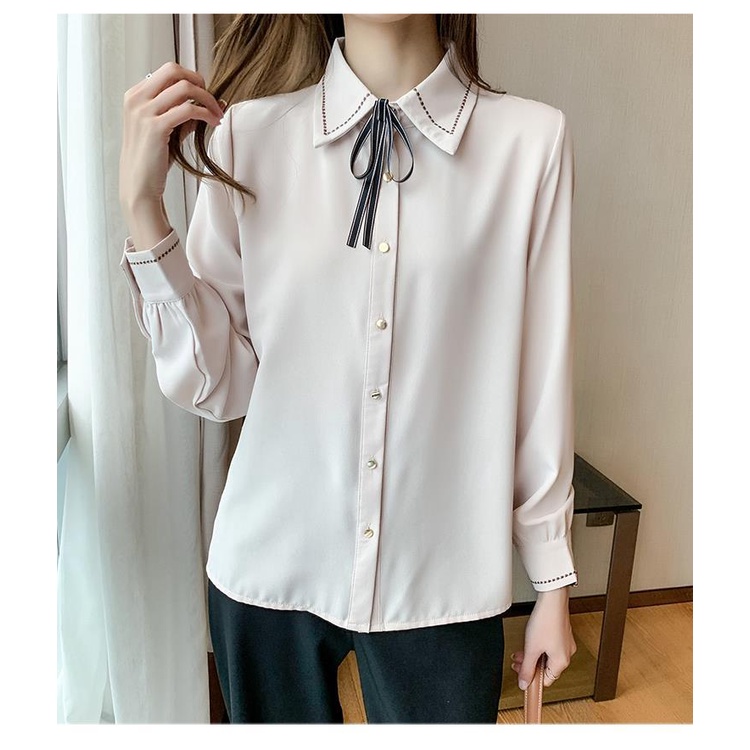 Áo Sơ Mi Chiffon Tay Dài Màu Trơn Phong Cách Thời Trang Mùa Thu Mới Dành Cho Nữ