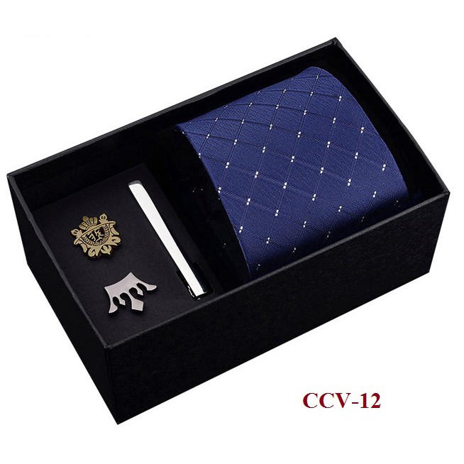 Bộ Cà vạt 8cm làm Quà tặng cao cấp, Kẹp cà vạt, Ghim cài áo thời trang Nam CCV-16, CCV-31 - AdamZone