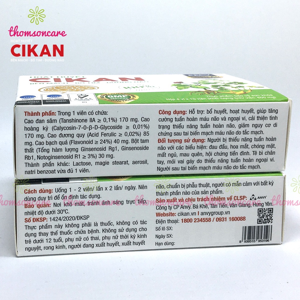 Hoạt huyết dưỡng não Cikan Mua 7h tặng 1h bằng tem tích điểm, có thêm đan sâm, tam thất, Ginkgo Biloba