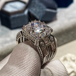 Nhẫn Cưới Chất Liệu Titan Mạ Bạc 925 Màu Vàng Hồng Trang Trí Đá Pha Lê