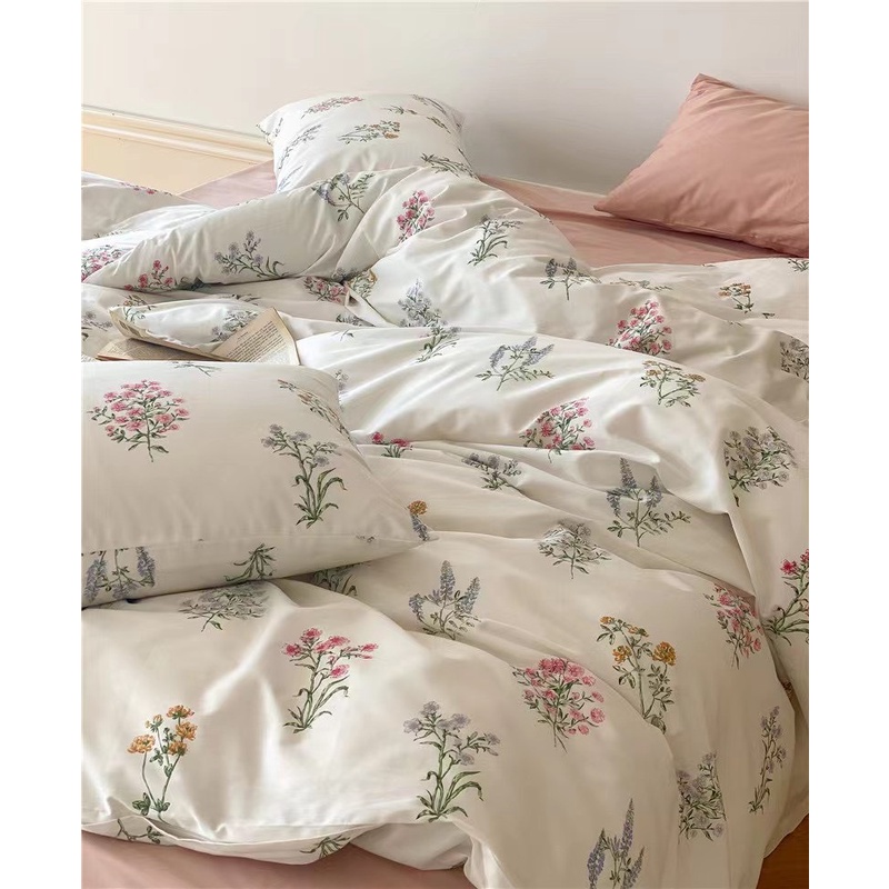 Bộ chăn ga cotton living set 4 món họa tiết hoa nhí-hàng nhập khẩu nhiều màu