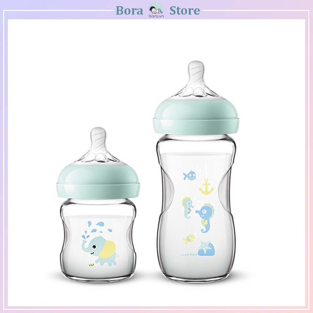 Bình sữa Avent Natural thủy tinh họa tiết 120ml 240ml [Được chọn núm 0 - Y][Cam kết chính hãng]