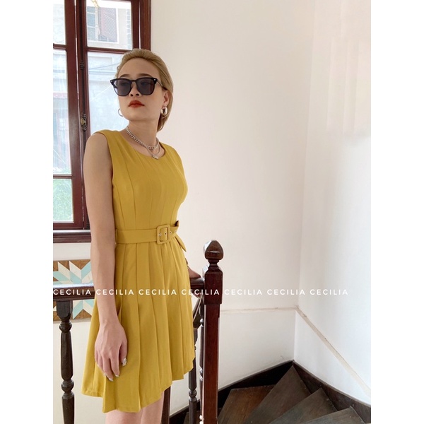 Váy ly sát nách kèm đai STELLA Dress thiết kế bởi CECILIA - vàng mù tạt