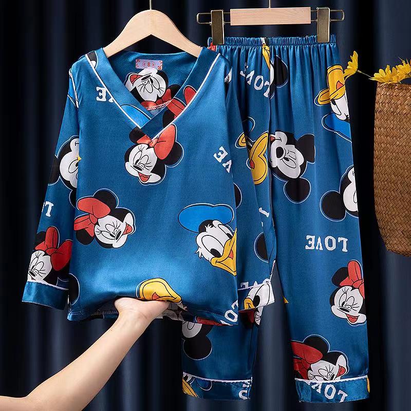 Bộ Đồ Ngủ Pijama Tay Dài Vải Lụa Dành Cho Trẻ Em