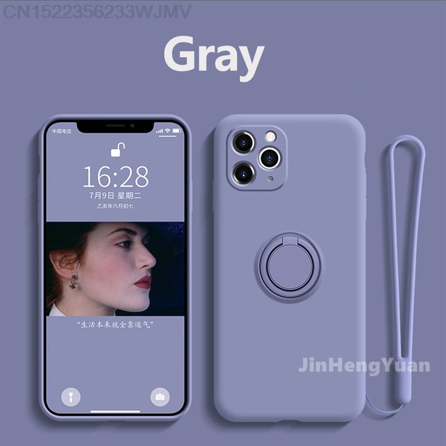 Ốp Điện Thoại Silicone Mềm Có Vòng Đỡ Từ Tính + Dây Đeo Cho IPhone 13 12 11 Pro Max XR X XS Max 7 8 Plus